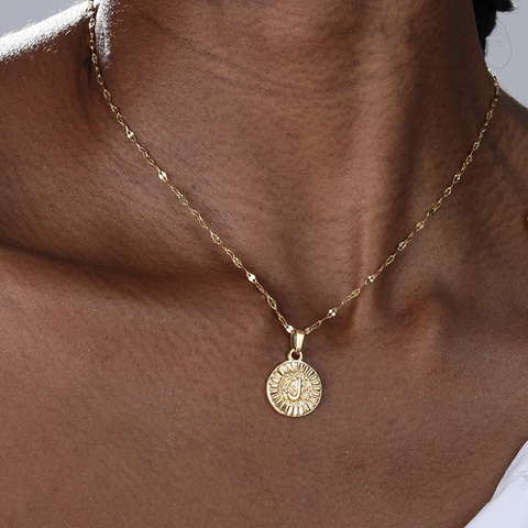 Collares con colgante de letra redonda con inicial de A-Z para mujer, gargantilla de oro de acero inoxidable, collares de monedas redondas, joyas de cumpleaños ► Foto 1/6