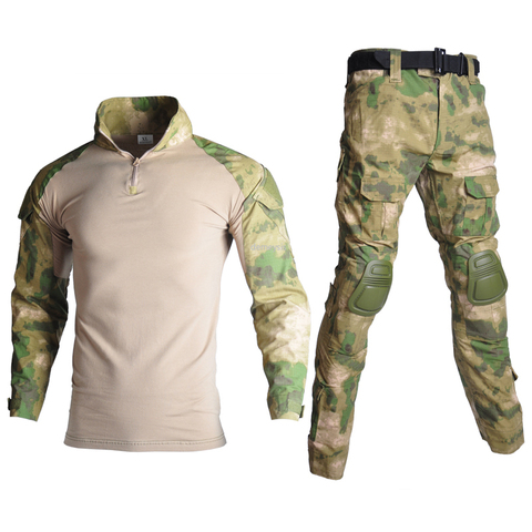 Uniforme táctico militar de camuflaje, camisetas de caza, pantalones con coderas y rodilleras, trajes de Paintball Arisoft, ropa, trajes Ghillie ► Foto 1/6