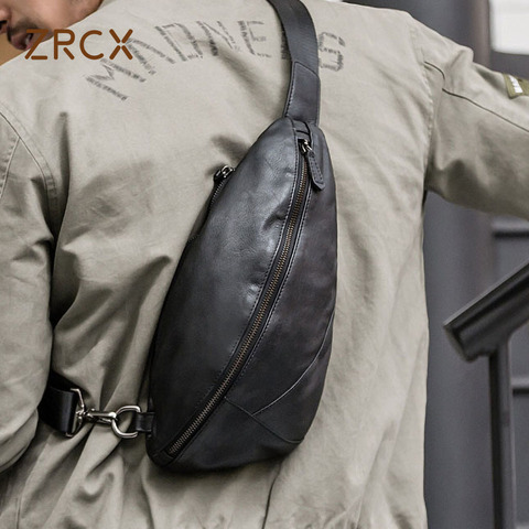 ZRCX-Bolso de pecho de cuero genuino para hombre, bandolera de hombro, informal, de cintura de cuero de vaca, a la moda ► Foto 1/6