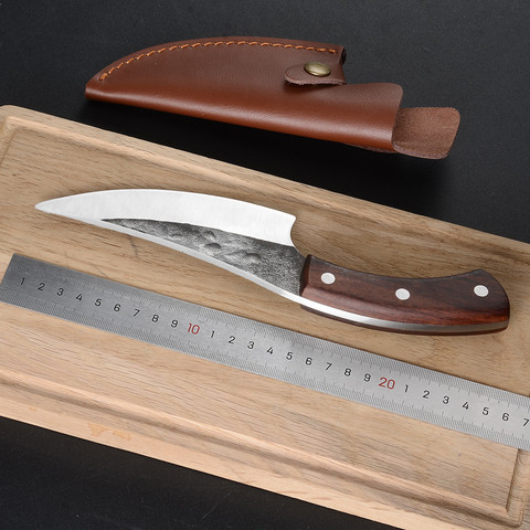 Cuchillo de cocina Damask hecho a mano, de 5,5 pulgadas, cuchillo serbio para picar, cuchillo de deshuesado con Funda de cuero, herramienta de Camping con mango Tang completo ► Foto 1/6