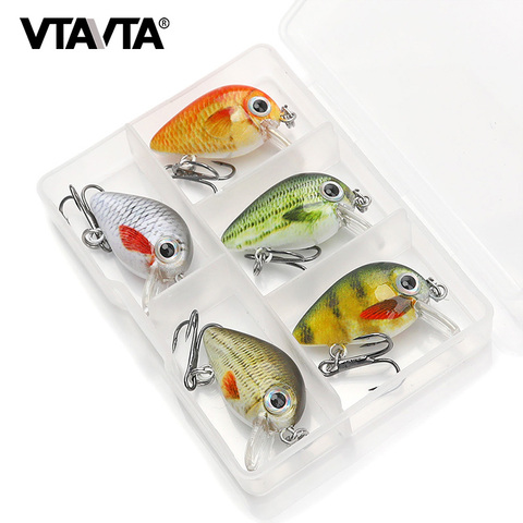 VTAVTA-Mini cebo de manivela, 5 uds., Wobblers flotantes para Señuelos de Pesca, conjunto de Wobblers, cebo Artificial, 1,5g, señuelos duros de pez falso ► Foto 1/6