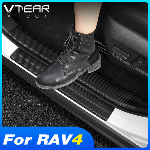 Vtear para Toyota Rav4 2022 coche Protector de alféizar de puerta Pedal Pad pegatinas de fibra de carbono de decoración de interiores de estilo ► Foto 1/6