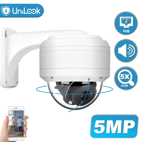 UniLook-cámara IP domo POE de 5MP, PTZ, 5X Zoom, micrófono incorporado, cámara de seguridad exterior IR de 35m, resistente a la intemperie, IP 66 H.265 ONVIF P2P ► Foto 1/6