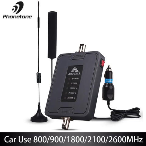 Amplificador de señal de teléfono móvil 800/900/1800/2100/2600MHz 2G 3G 4G LTE amplificador para uso en coche 5 bandas 45dB ganancia repetidor celular ► Foto 1/6