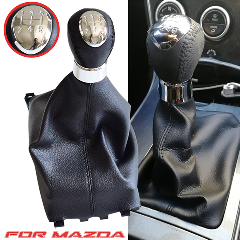 Perilla de palanca de cambios de coche, perilla de cuero negro con cubierta a prueba de polvo para Mazda 6 2002 2003 2004-2007 5 6 velocidades, perilla de palanca Manual ► Foto 1/6