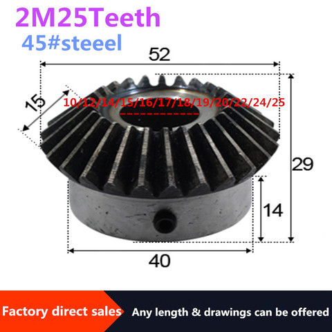 1pc de engranaje cónico de 2 M 25 dientes agujero interior/10/12/14/15/16/17/18/19/20/22mm de 90 grados de malla de acero de ángulo de tornillo para engranajes agujero M5 ► Foto 1/6