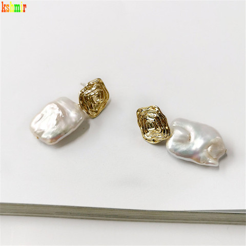 Kshmir-pendientes de perlas barrocas irregulares para mujer, aretes colgantes de perlas naturales de agua dulce, aretes de tuerca retro para mujer de 3,7 cm ► Foto 1/6