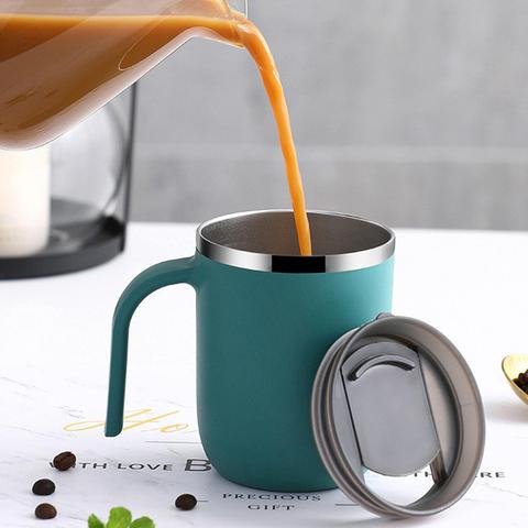 Taza de café portátil de acero inoxidable, tazas de Metal para beber, doble pared, cerveza, 304, termal, con tapa para oficina, hom ► Foto 1/1