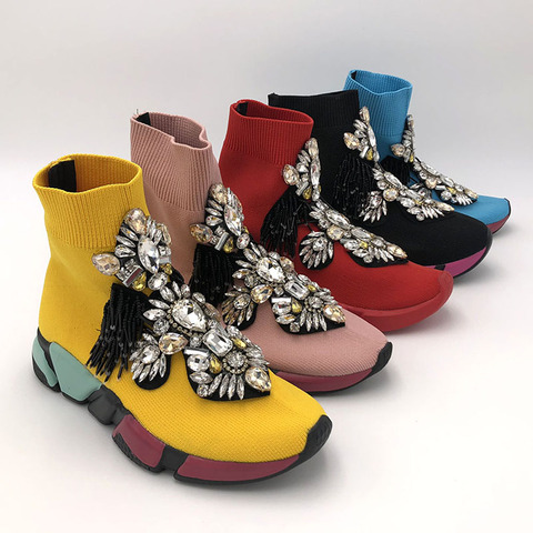 Zapatillas de calcetín de cristal zapatillas de mujer con cristales de diamantes de imitación calcetín zapatos de moda Zapatillas de mujer botas cortas WK85 ► Foto 1/6