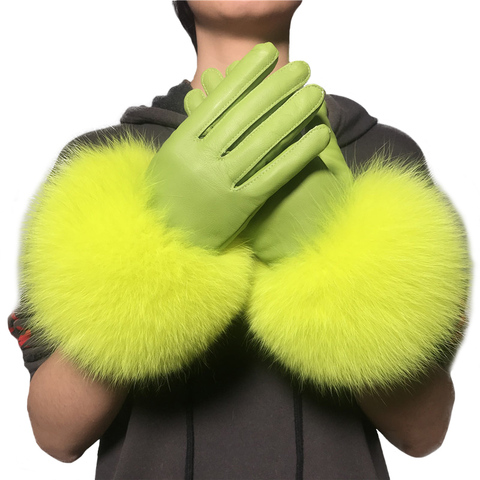 Guantes de piel de zorro para mujer, de lujo, piel de oveja cálida, piel auténtica, para conducir, engrosamiento, invierno, venta al por mayor ► Foto 1/6