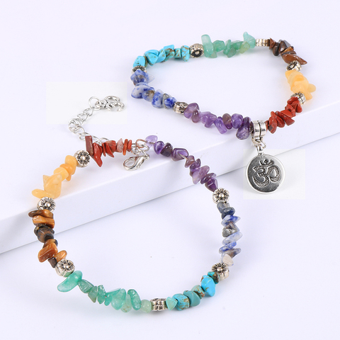 Pulsera de piedras naturales para mujer, 7 Chakras amatistas Onyx India, equilibrio curativo, Reiki, oración, Yoga, Cuenta de grava con chip, brazalete, joyería ► Foto 1/6