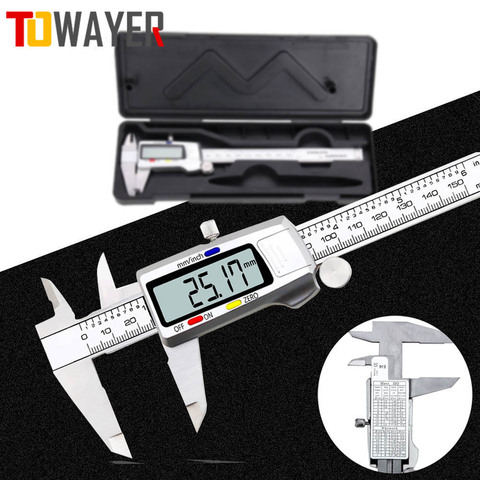 Towayer-Calibradores Vernier de 150mm, herramienta de medición, calibrador Digital de acero inoxidable, calibradores Vernier de 6 pulgadas, herramienta de instrumento de medición ► Foto 1/6