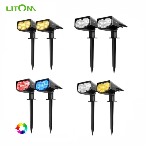 LITOM-Luz LED Solar para jardín, lámpara impermeable IP67 mejorada para exteriores, 2 modos de iluminación 2 en 1, focos solares ajustables, 2 unidades ► Foto 1/6
