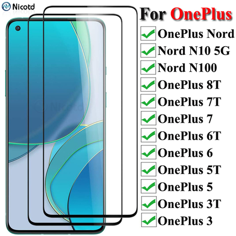 Funda completa templada de cristal para OnePlus Nord N100 N10 5G, Protector de pantalla para OnePlus 8T 7T 7 6T 6 5T 5 3 T, película de vidrio, 2 uds. ► Foto 1/1