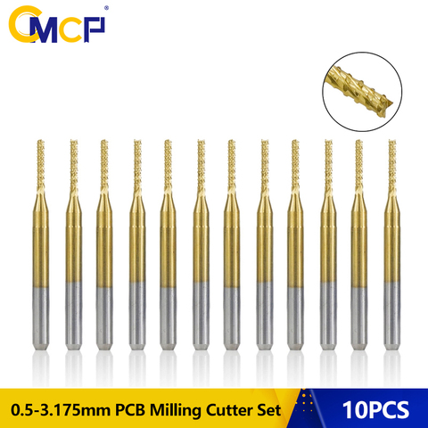 Juego de cortadoras de fresado con revestimiento de titanio, fresas de carburo CNC para máquina de grabado, cortador de extremo, PCB, 0,5-3.175mm, 10 Uds. ► Foto 1/6