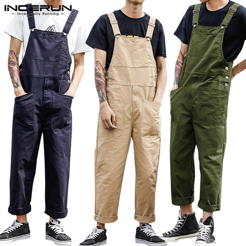 2022 hombres babero pantalones de Color sólido Casual chaquetas Streetwear Joggers Multi bolsillos de tirantes hombres de carga de INCERUN 7 ► Foto 1/6