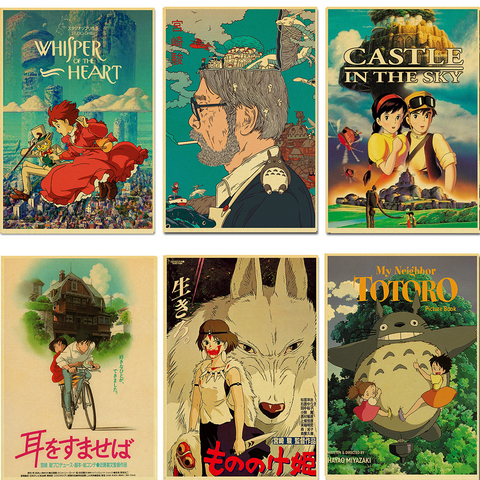 Póster Vintage de Anime, pintura de decoración de interiores de Bar, papel Kraft, Hayao Miyazaki/Ponyo en el Lago/Spirited Away ► Foto 1/6