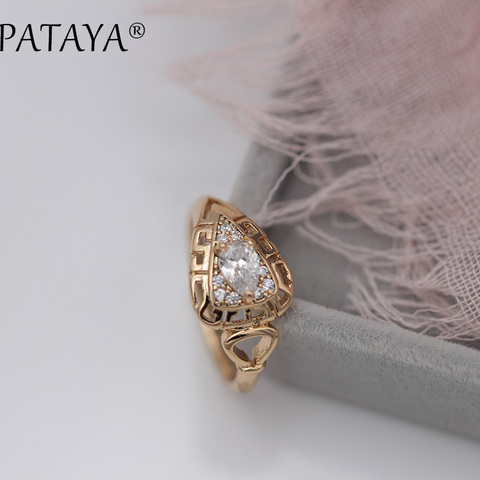 PATAYA-anillos de gota de agua para mujer, anillos huecos de circonita Natural, oro rosa 585, joyería de moda para boda, regalos de amor finos para fiesta ► Foto 1/6