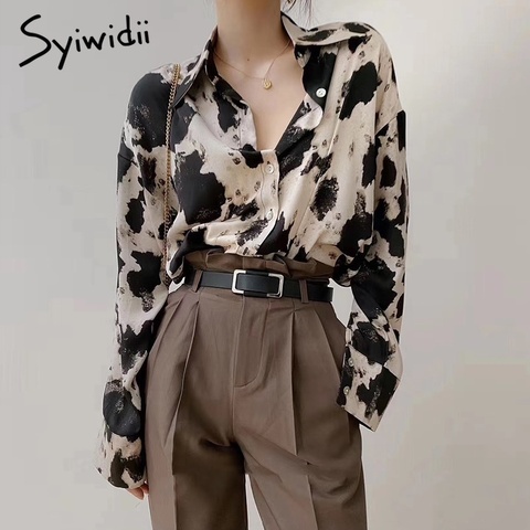 Syiwidii-camisas con estampado de vaca abotonada para mujer, Blusa de manga larga, moda coreana, ropa de calle de gasa, Tops de talla grande para primavera ► Foto 1/6