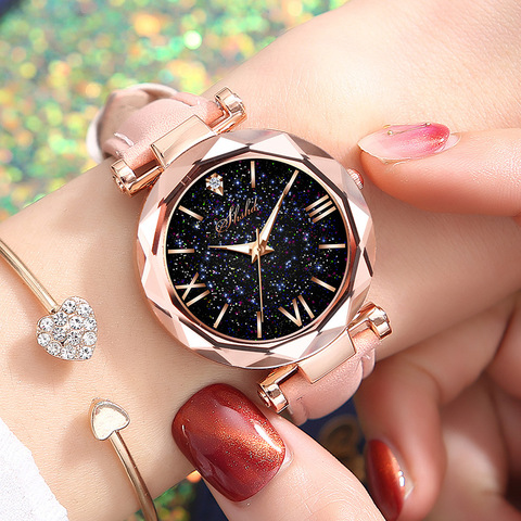 Reloj de cuero Casual para mujer, reloj de pulsera de cuarzo con cielo estrellado, reloj femenino, reloj femenino ► Foto 1/5