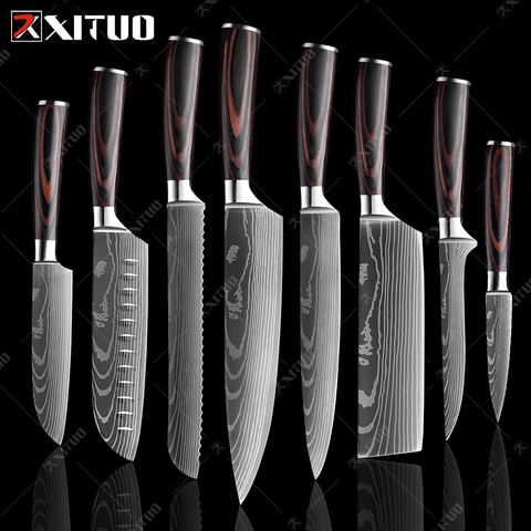 Cuchillo de cocina japonés XITUO Chef Juego de Cuchillos de Cocina de 8 pulgadas 7CR17 440C de acero inoxidable de alto carbono para cortar cuchillos Santoku ► Foto 1/6