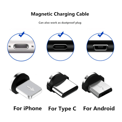 Enchufe de Cable magnético USB Micro tipo C, adaptador de enchufe de carga rápida para iPhone 8 Pin, cargador magnético para iPhone Samsung Huawei ► Foto 1/5