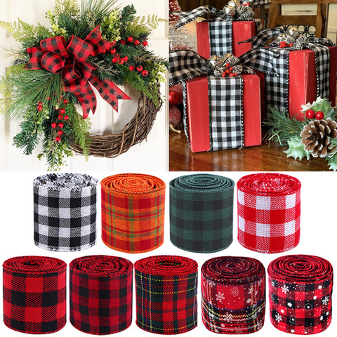 6m cinta de Navidad Rojo Negro Plaid Lino cintas lazo de árbol navideño decoraciones para el hogar Navidad cinta de embalaje de regalo Noel 2022 ► Foto 1/6