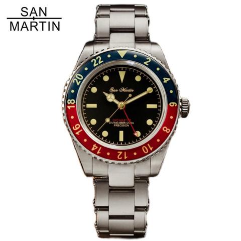 San Martin-Relojes Retro de acero inoxidable para hombre, reloj de pulsera mecánico automático de lujo, GMT SN005 6542 ► Foto 1/6