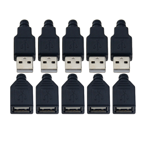 10 Uds. De conector de enchufe tipo A macho hembra USB de 4 pines con cubierta de plástico negro Kits de bricolaje ► Foto 1/6