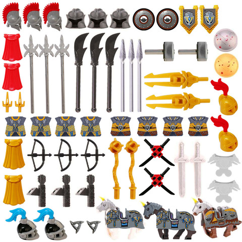 Bloques de construcción medievales para todas las figuras pequeñas, conjunto armadura de armas de bloque de construcción del mito occidental romano antiguo griego, 66 Uds. ► Foto 1/3