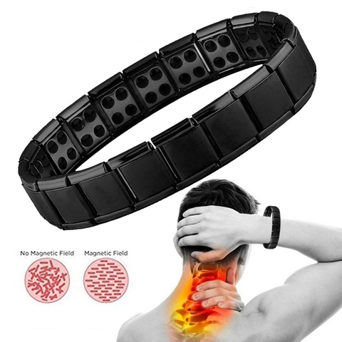 Pulsera de eslabones de acero inoxidable para hombre y mujer, brazalete magnético de germanio negro, joyería energética para el cuidado de la salud y los ronquidos ► Foto 1/6