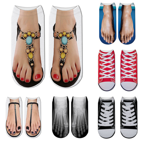 3D verano impreso calcetines de las mujeres lienzo de calaveras zapatos de Flip Flops divertido calcetines de tobillo Casual lindo feliz puro calcetines de algodón para los hombres ► Foto 1/6