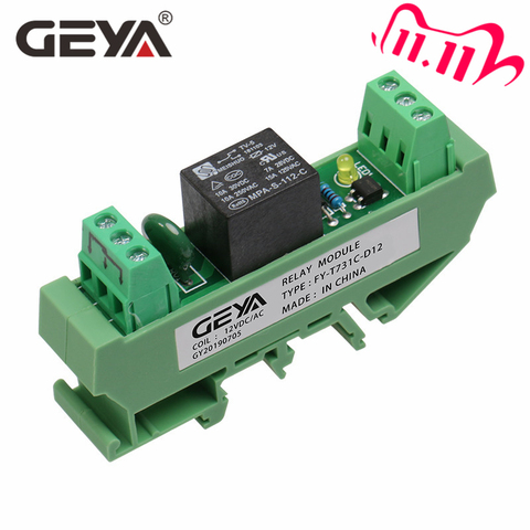 GEYA-tablero de relé de 1 canal, carril Din, 12V, 24V, 230V, módulo de relé con interfaz, relé electromagnético, NPN, PNP ► Foto 1/6