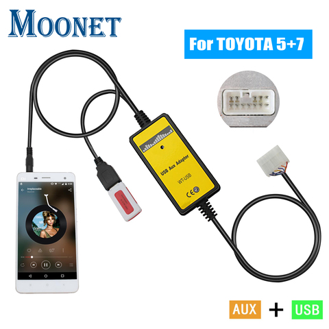 Moonet coche MP3 AUX USB interfaz de cambiador de CD 3,5mm adaptador auxiliar para Toyota (5 + 7pin) Yaris Camry Corolla Avensis RAV4 QX018 ► Foto 1/6