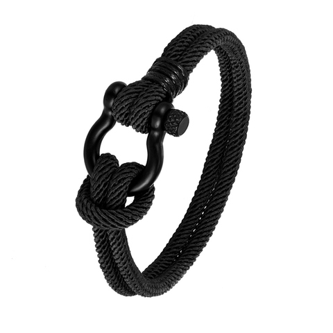 Cuerda de paracaídas para acampar al aire libre, pulsera de la suerte para mujer, pulsera de acero inoxidable, hebilla de herradura negra, reloj deportivo para hombres, pulsera ► Foto 1/6