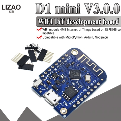 Wemos-Placa de desarrollo de Internet de las cosas D1 Mini V3.0.0 WIFI, con base ESP8266 CH340 CH340G 4MB para Arduino Nodemcu V2 MicroPython ► Foto 1/6