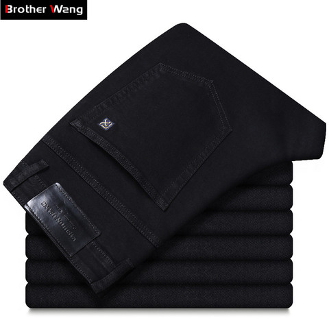 Pantalones vaqueros rectos finos para hombre, pantalón informal de negocios, elástico avanzado, color negro, de talla grande 42 44, novedad de verano 2022 ► Foto 1/6