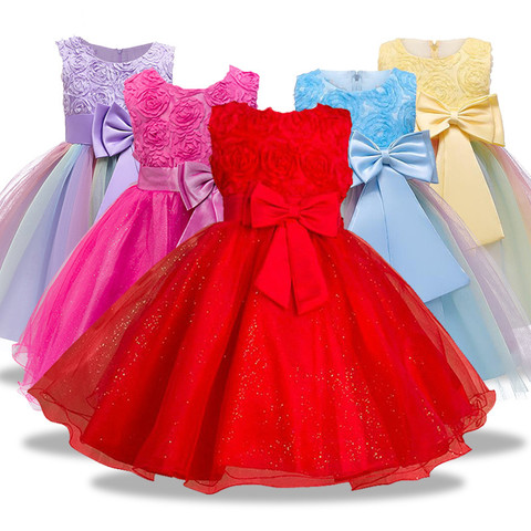 Vestido de princesa de flores de Navidad para niña, tutú de verano, vestidos de fiesta de cumpleaños de boda para niña, Vestido de fiesta con lazo ► Foto 1/6