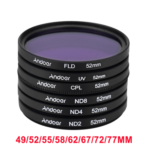 Andoer UV + CPL + FLD + ND (ND2 ND4 ND8) fotografía Kit de conjunto para Canon Nikon Sony Pentax DSLR 52mm/49/55/58mm/ 62/67/72/77mm ► Foto 1/6