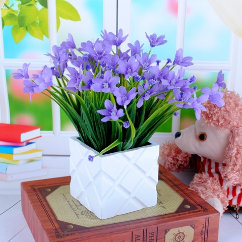 Ramo de orquídeas artificiales de plástico, planta de seda falsa, arreglo de flores para boda, decoración del hogar, 1 ramo ► Foto 1/6