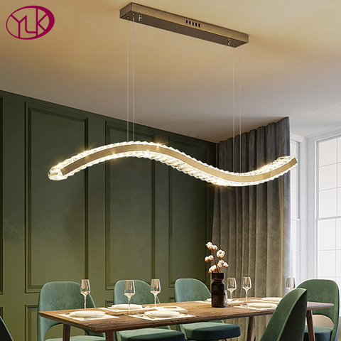 Candelabro led moderno para comedor, lámpara de cristal de acero inoxidable dorado/plateado, diseño ondulado, accesorio de luz colgante para Isla de cocina ► Foto 1/1