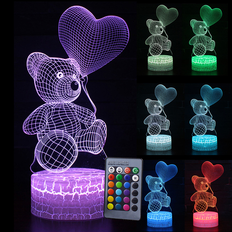 Lámpara de mesita de noche creativa de chico luz de noche LED 3D, luz de oso de corazón romántico, Gril, regalo para decoración del hogar ► Foto 1/6