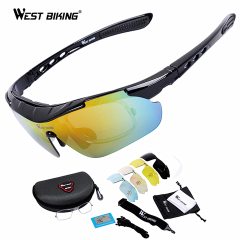 WEST BIKING-Gafas de ciclismo para hombre y mujer, 5 lentes, UV400, a prueba de viento, montura para Miopía ► Foto 1/6