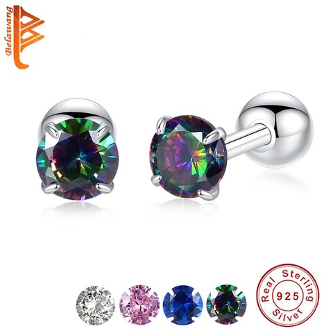 De lujo de plata esterlina 925 pequeño redondo CZ Zircon tornillo pendientes para las mujeres de compromiso de boda de joyería Piercing ► Foto 1/6