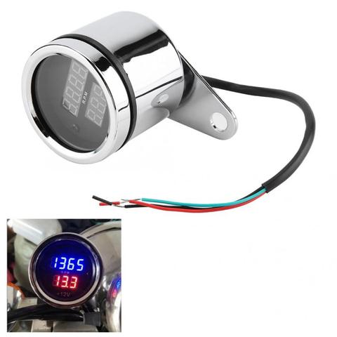 2 en 1 12V motocicleta DC LED Digital voltímetro tacómetro calibre Metal odómetro velocímetro painel moto accesorios ► Foto 1/6