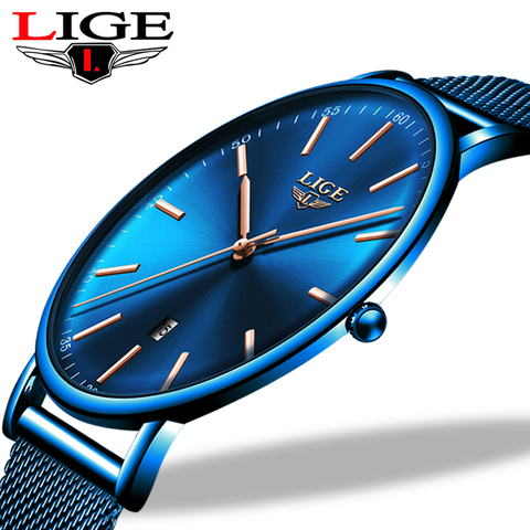 Relojes LIGE para mujer, marca superior, reloj de lujo resistente al agua, moda para mujer, reloj de pulsera informal ultrafino de acero inoxidable, reloj de cuarzo ► Foto 1/6