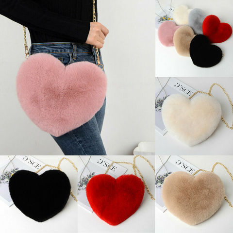 Bolso de moda con forma de corazón para mujer, bandolera con cadena, bolso de hombro tipo bandolera de amor de felpa, regalo de San Valentín, 2022 ► Foto 1/6