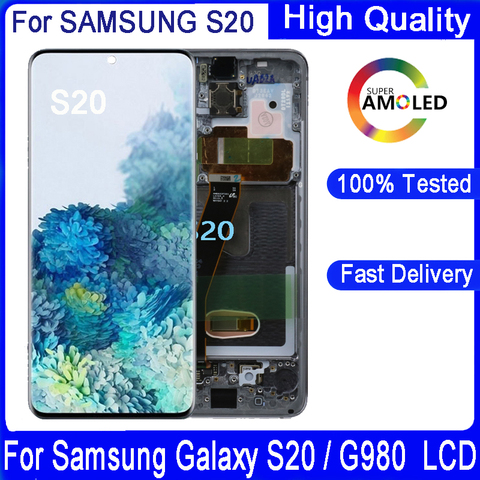 Pantalla LCD de 100% pulgadas para Samsung Galaxy S20, G980, G980F, G980F/DS, digitalizador de pantalla táctil con Marco, 6,2 Original, nuevo ► Foto 1/6