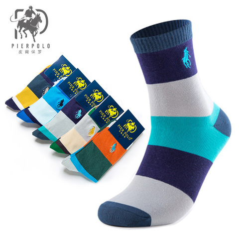 PIER POLO-Calcetines de algodón bordados para hombre, medias informales de negocios, venta al por mayor, Multicolor, 5 par/lote ► Foto 1/6