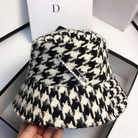 Fibonacc- sombreros de cubo con diamantes de imitación para mujer, gorros elegantes a cuadros para el sol, informal, con pata de gallo, para invierno y otoño ► Foto 1/6